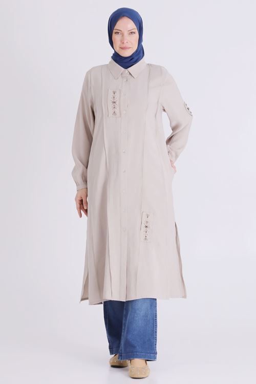 Büyük Beden Tesettür İşlemeli Tunik 2359 Taş