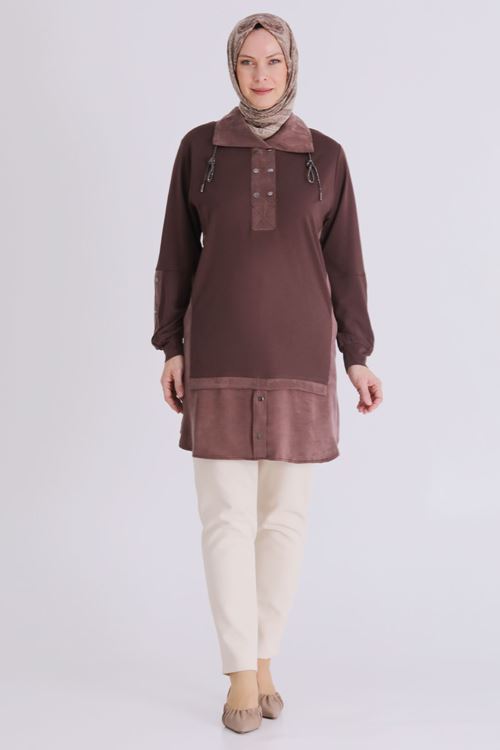 Büyük Beden Tesettür Tunik 20136 Kahve