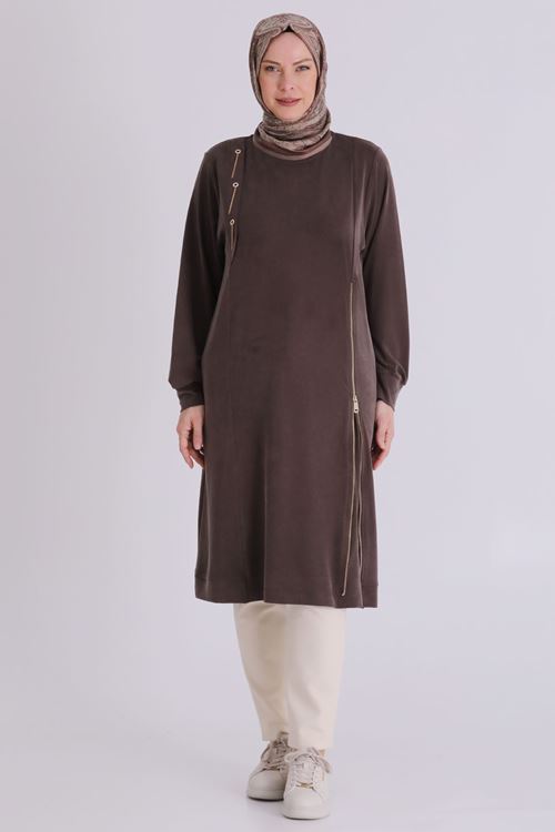Büyük Beden Tesettür Tunik 20139 Kahve