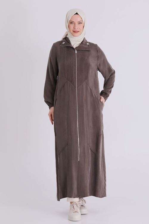 Büyük Beden Tesettür Cupro Ferace 28083 Koyu Vizon