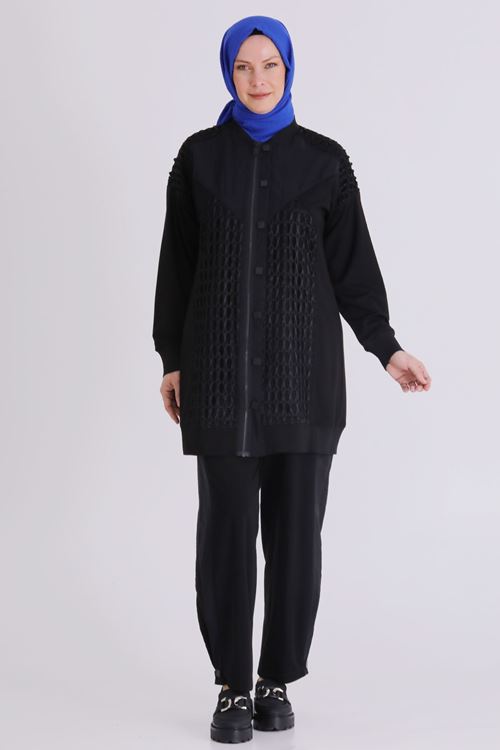 Büyük Beden Tesettür Pantolonlu Takım 35144 Siyah
