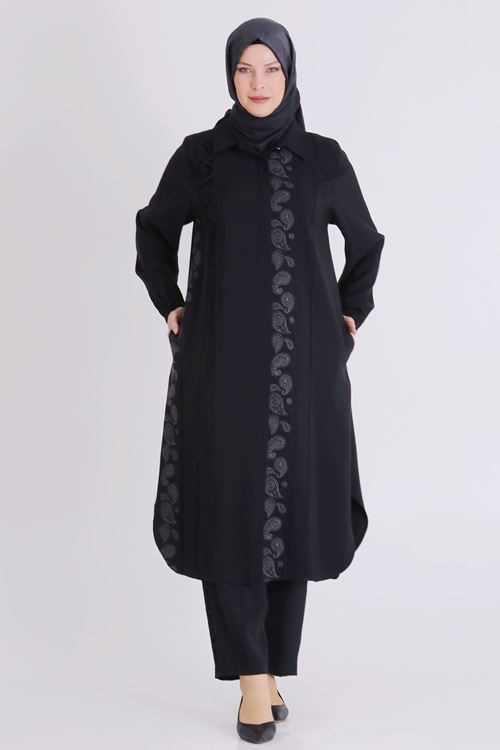 Büyük Beden Tesettür Pantolonlu Takım 35142 Siyah