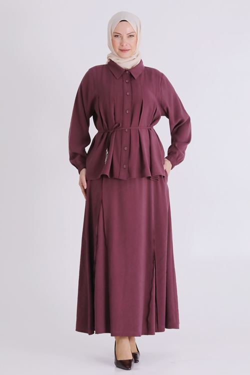 Büyük Beden Tesettür Etekli Takım 3801 Dut