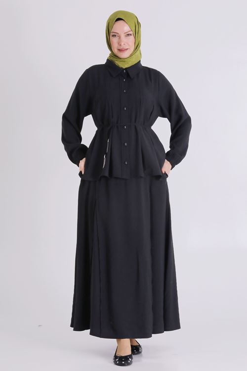 Büyük Beden Tesettür Etekli Takım 3801 Siyah