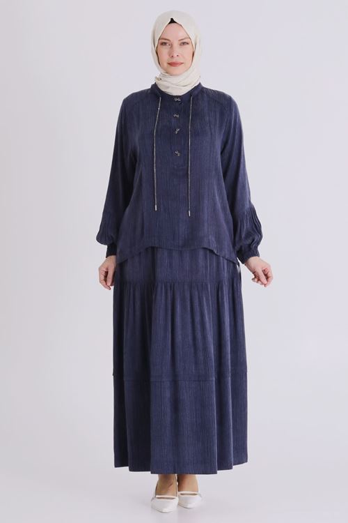 Büyük Beden Tesettür Etekli Takım 38003 Lacivert