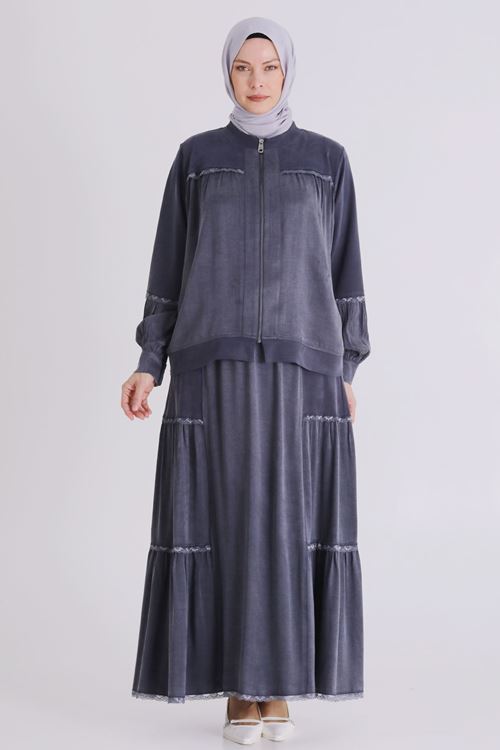 Büyük Beden Tesettür Etekli Takım 38002 Lacivert