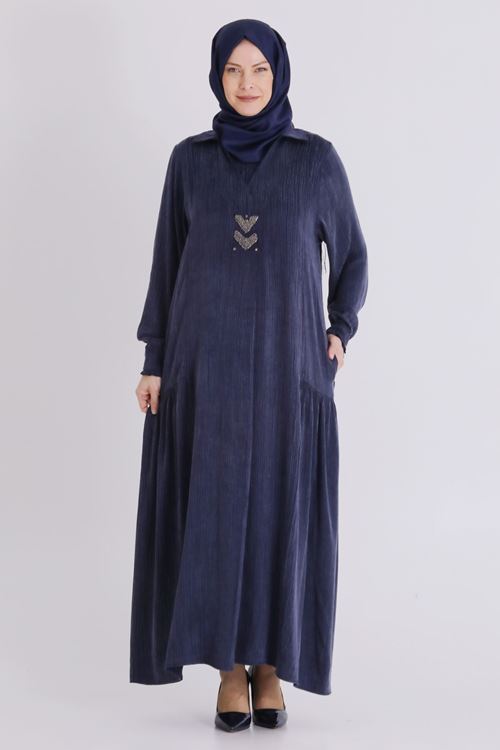 Büyük Beden Tesettür Elbise 75009 Lacivert