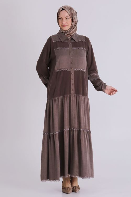 Büyük Beden Tesettür Elbise 75008 Kahve