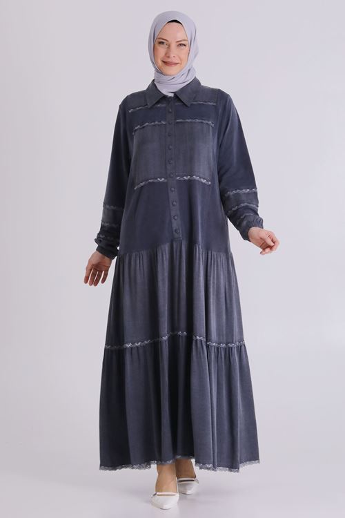 Büyük Beden Tesettür Elbise 75008 Lacivert