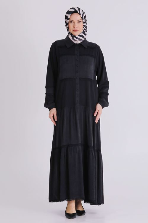 Büyük Beden Tesettür Elbise 75008 Siyah