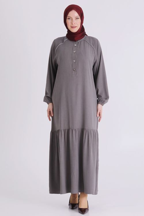 Büyük Beden Tesettür Elbise 7525 Duman Gri