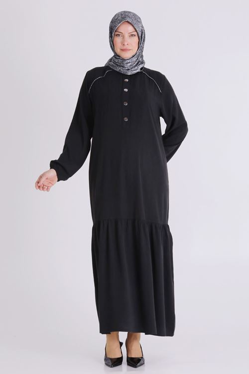 Büyük Beden Tesettür Elbise 7525 Siyah