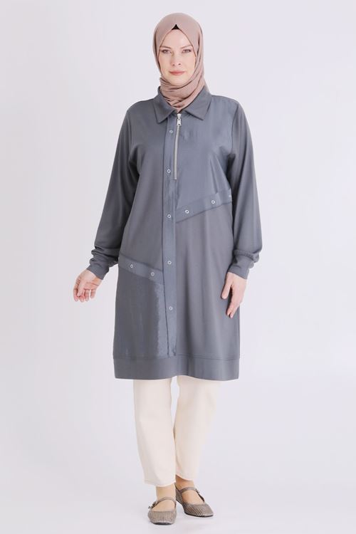 Büyük Beden Tesettür Tunik 2071 Kül Rengi