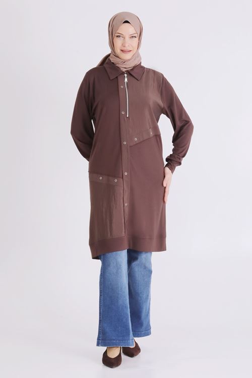 Büyük Beden Tesettür Tunik 2071 Kahve