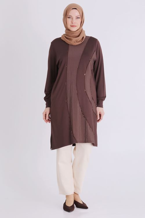 Büyük Beden Tesettür Tunik 2070 Kahve