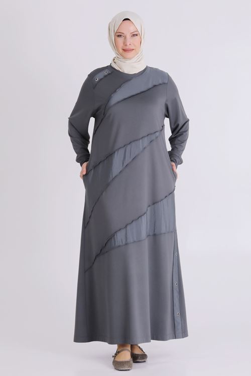 Büyük Beden Tesettür Elbise 7527 Kül Rengi