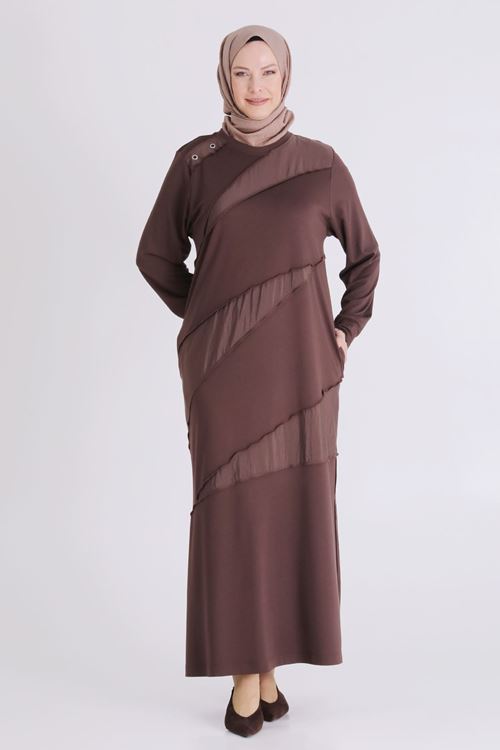 Büyük Beden Tesettür Elbise 7527 Kahve