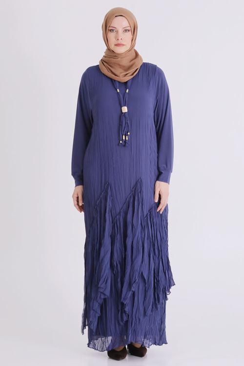 Büyük Beden Tesettür Elbise 7526 Morcivert