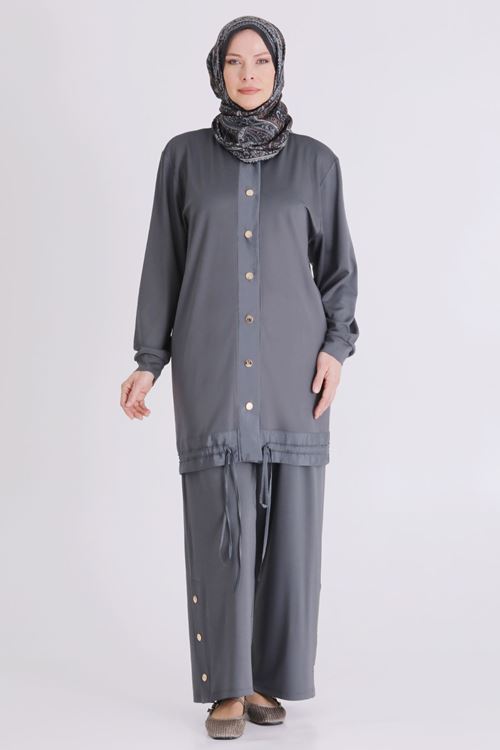 Büyük Beden Tesettür Pantolonlu Takım 3558 Kül Rengi