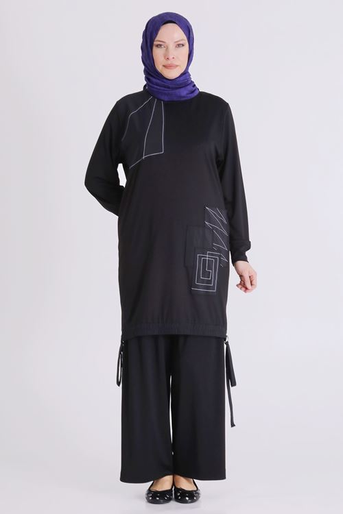 Büyük Beden Tesettür Pantolonlu Takım 3557 Siyah