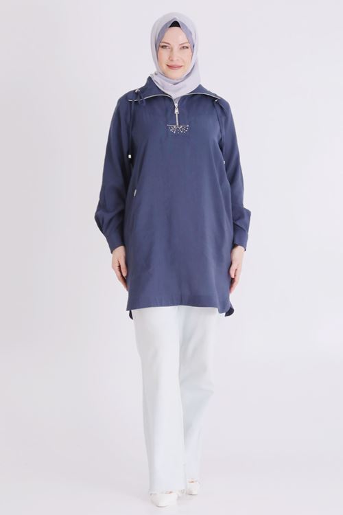 Büyük Beden Tesettür Tunik 23039 İndigo