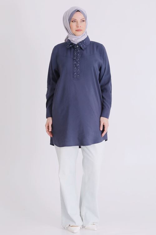 Büyük Beden Tesettür Tunik 23038 İndigo