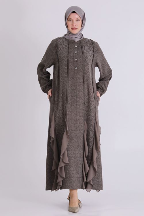 Büyük Beden Tesettür Elbise 75010 Koyu Vizon