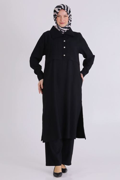 Büyük Beden Tesettür Pantolonlu Takım 3560 Siyah