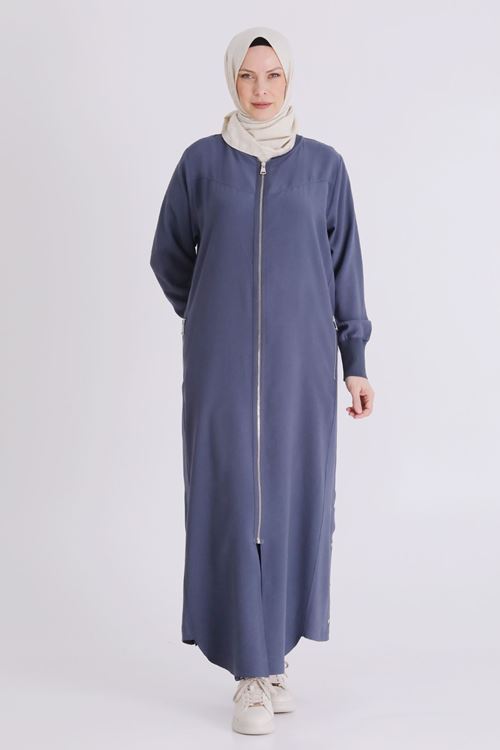 Büyük Beden Tesettür Ferace 2829 Duman Mavi