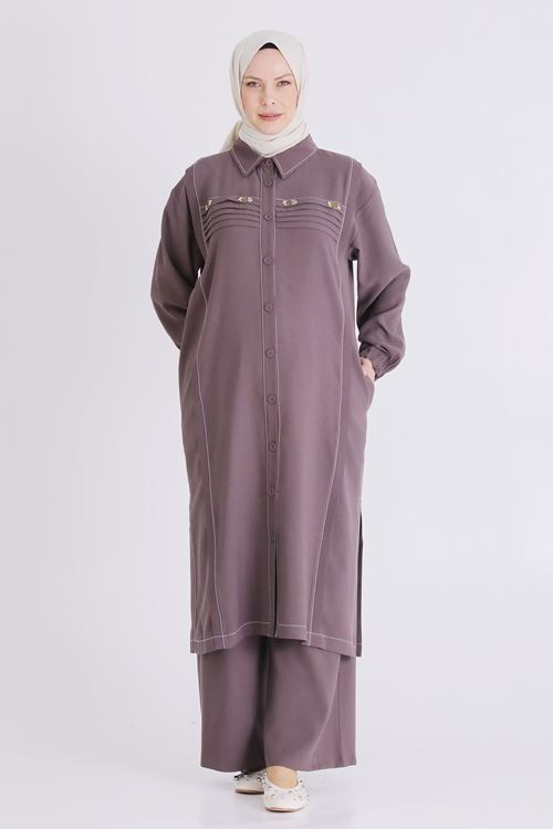 Büyük Beden Tesettür Pantolonlu Takım 3559 Kakao