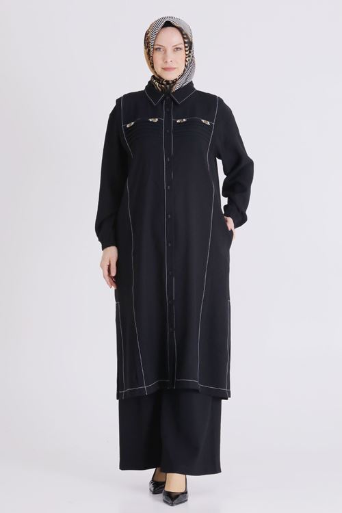 Büyük Beden Tesettür Pantolonlu Takım 3559 Siyah