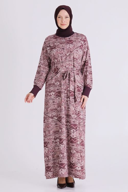 Büyük Beden Tesettür Elbise 7529 Vişne