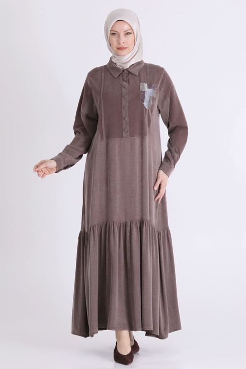 Büyük Beden Tesettür Elbise 75016 Kahve