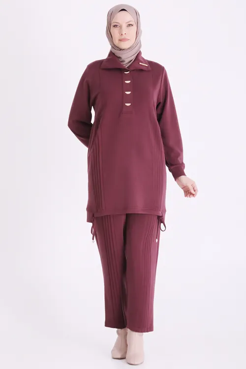 Büyük Beden Tesettür Pantolonlu Takım 35157 Bordo