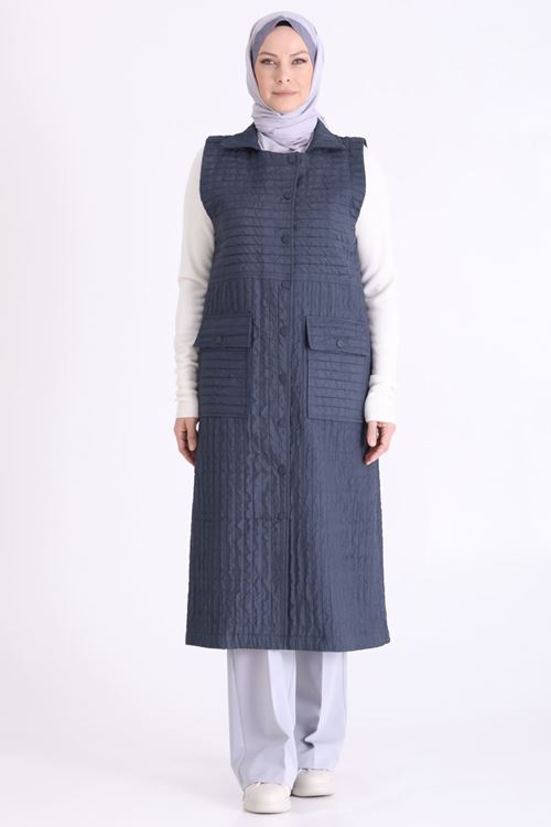 Büyük Beden Tesettür Yelek 3006 Duman Mavi
