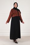 Büyük Beden Tesettür Yarasa Kol Şifon Şallı Abaya 65009 Siyah Taba