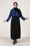 Büyük Beden Tesettür Yarasa Kol Şifon Şallı Abaya 65009 Siyah İndigo