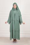 Büyük Beden Tesettür Sandy Elbiseli Şallı Taşlı Şifon Abaya 65008 Mint Yeşili