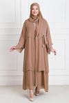 Büyük Beden Tesettür Double Şifonlu Taşlı Abaya 65003 Toprak