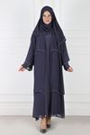 Büyük Beden Tesettür Double Şifonlu Taşlı Abaya 65003 Füme