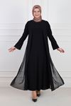 Büyük Beden Tesettür Şifon Kaplamalı Sandy Abiye Elbise 50001 Siyah