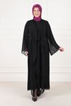 Büyük Beden Tesettür Sandy Elbiseli Pilise Detaylı Şifon Abaya 50021 Siyah