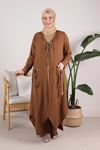 Büyük Beden Tesettür Keten Üçlü Takım 70004 Taba Camel