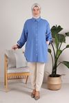 Büyük Beden Tesettür Keten Görünümlü Oversize Tunik 2322 Soft Mavi