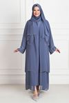 Büyük Beden Tesettür Double Şifonlu Taşlı Abaya 65003 Leylak