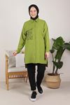 Büyük Beden Tesettür Çıtçıtlı Keten Aerobin Tunik 2319 Olive