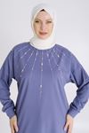 Büyük Beden Tesettür Örme Taşlı Tunik 20122 Morcivert