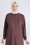 Büyük Beden Tesettür Örme Taşlı Tunik 20122 Kahve