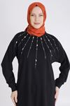 Büyük Beden Tesettür Örme Taşlı Tunik 20122 Siyah