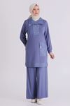 Büyük Beden Tesettür Pantolonlu Takım 35143 Morcivert